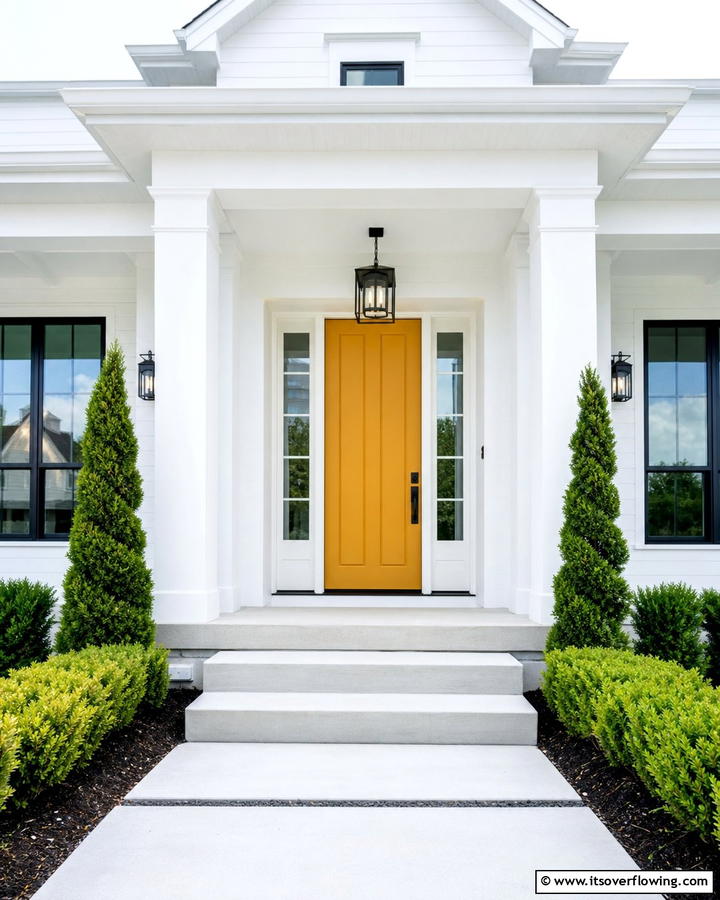 Contemporary Chic with White Trim - 20 Mustard Yellow Front Door Ideas for a Bold Entrance