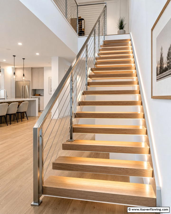 Contemporary Classic Open Riser Staircase - 21 Creative Staircase Design Ideas for Modern Homes