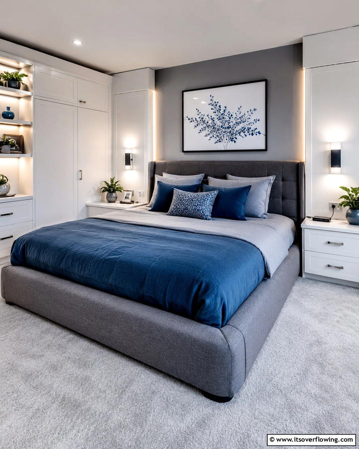 Contemporary Comfort Zone - 30 Calming Blue and Grey Bedroom Ideas for Relaxing Retreats