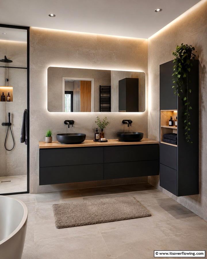 Contemporary Comfort - 30 Black Cabinet Bathroom Ideas for Dramatic Modern Spaces
