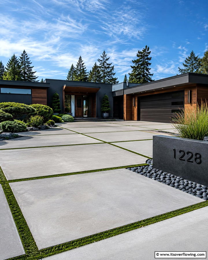 Contemporary Concrete Driveway - 30 Durable Concrete Driveway Designs to Enhance Curb Appeal