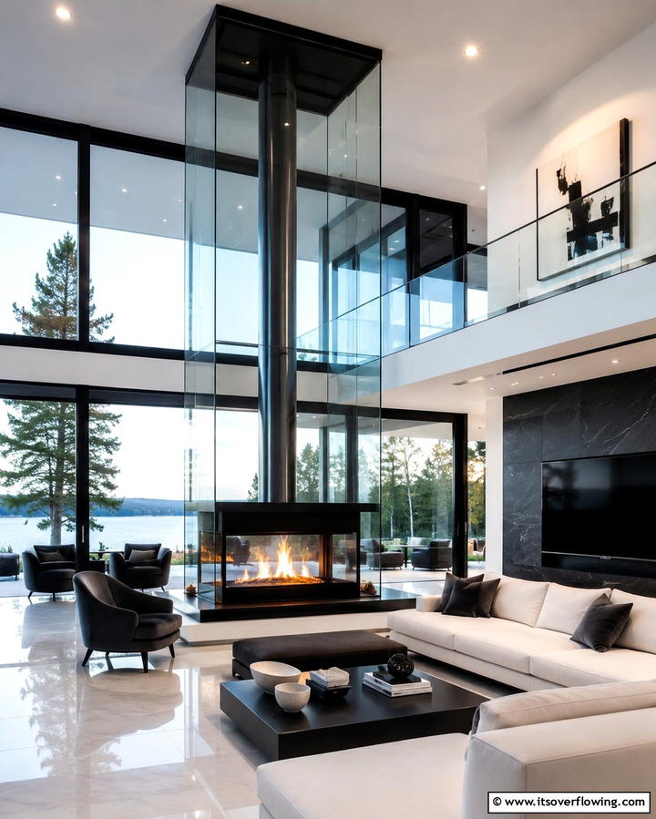 Contemporary Concrete Finish - 25 Two-story Fireplace Ideas for Cozy Ambiance
