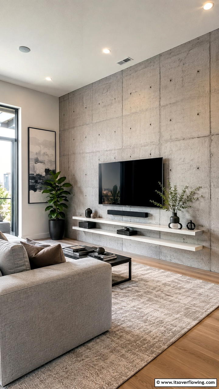 Contemporary Concrete TV Wall - 21 Innovative TV Wall Ideas to Maximize Living Room Space