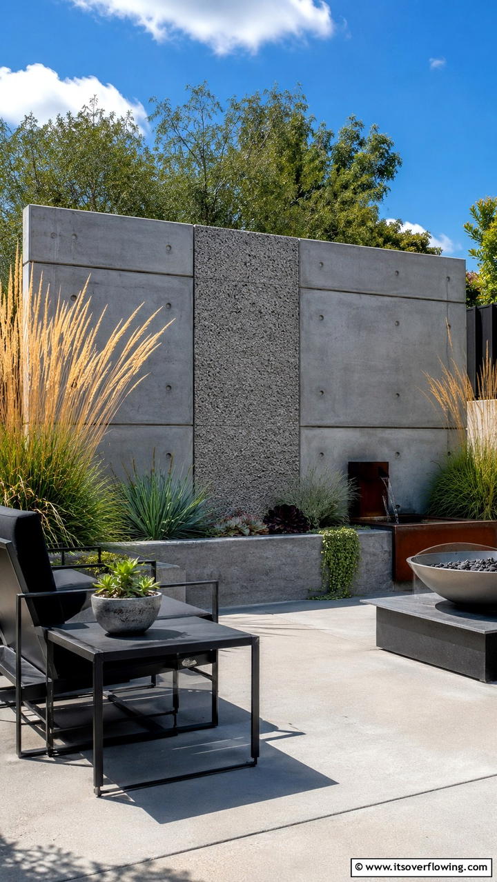 Contemporary Concrete Wall - 30 Garden Wall Ideas for Vertical Planting and Privacy Screens