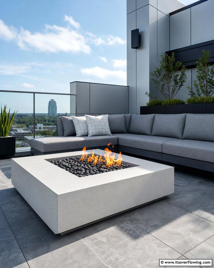Contemporary Concrete and Rock Fire Pit - 25 Rock Fire Pit Ideas for Outdoor Gatherings