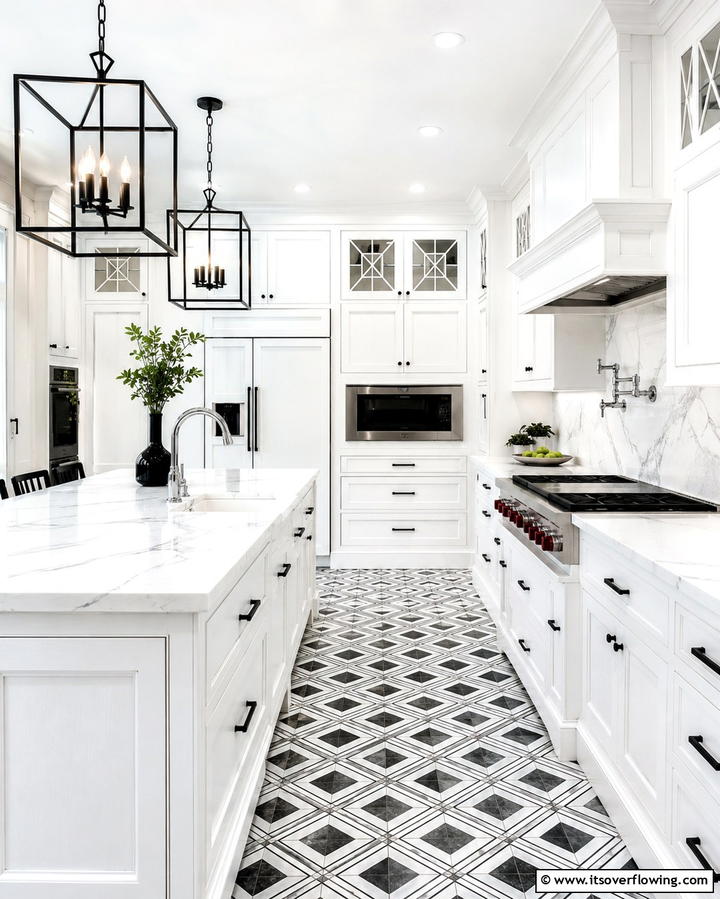 Contemporary Contrast - 20 White Kitchen Cabinets With Black Hardware Ideas