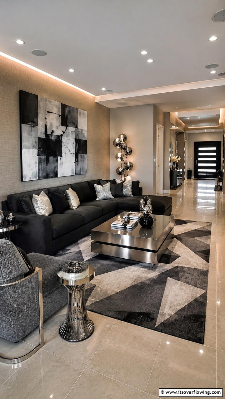 Contemporary Contrast - 30 Grey and Beige Living Room Ideas- Warm Minimalist Designs