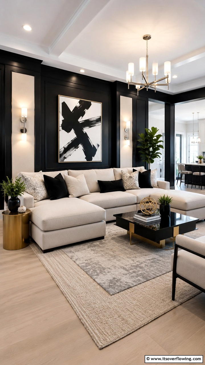 Contemporary Contrast Living - 30 Black & Beige Living Room Ideas for Modern Contrast