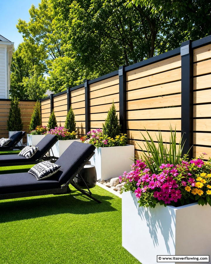 Contemporary Contrast with Black Metal and Light Wood - 25 Metal and Wood Fence Ideas for Durable Boundaries