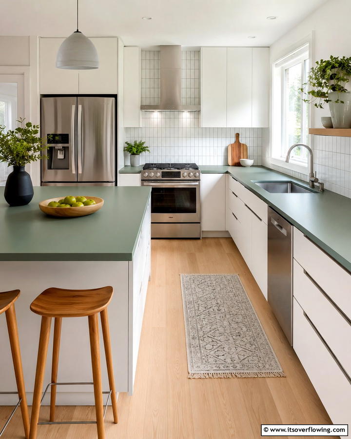 Contemporary Cool with Matte Green Laminate - 25 Kitchen With Green Countertops Ideas for Freshness