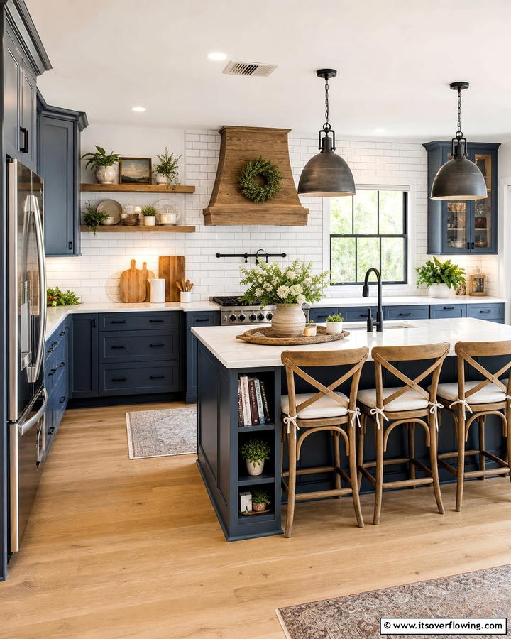 Contemporary Country Chic - 21 Blue Farmhouse Kitchen Cabinet Ideas for Rustic Charm