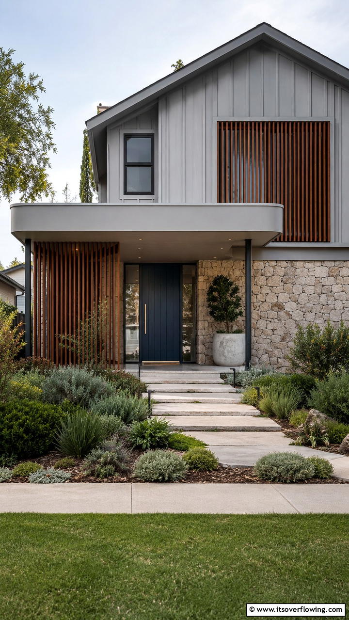 Contemporary Craftsmanship - 30 Grey House With Blue Door Ideas- Charming Curb Appeal