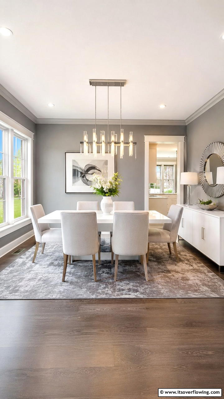 Contemporary Dining Room Elegance - 30 Grey and White House Interior Ideas- Minimalist Elegance