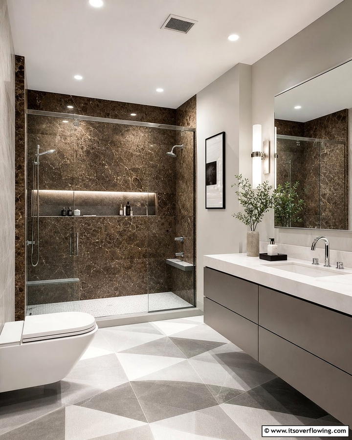 Contemporary Elegance with Brown Granite Accents - 20 Elegant Brown Granite Bathroom Ideas for a Luxurious Look