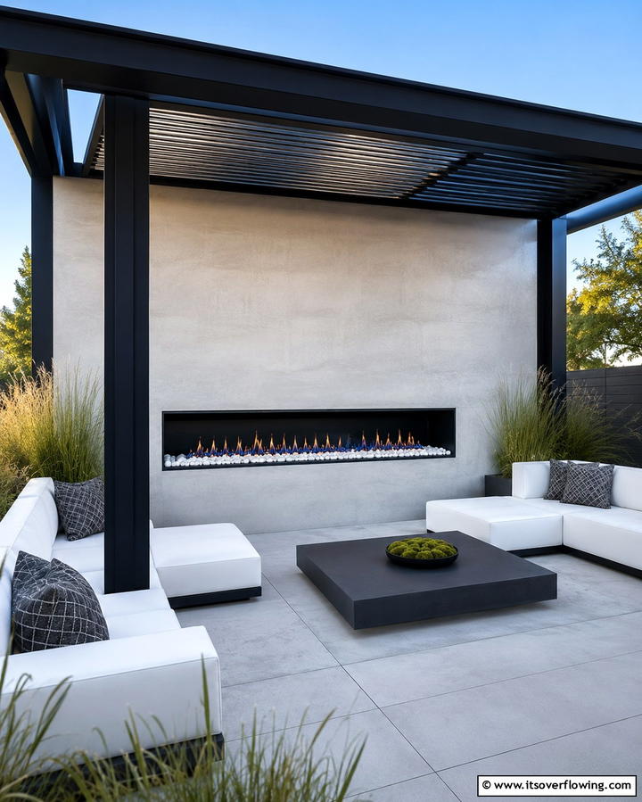 Contemporary Elegance with a Sleek Gas Fireplace - 25 Gazebo With Fireplace Ideas for Cozy Outdoor Nights