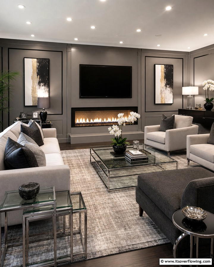 Contemporary Elegance - 25 Living Room With Grey Walls and Black Trim Ideas
