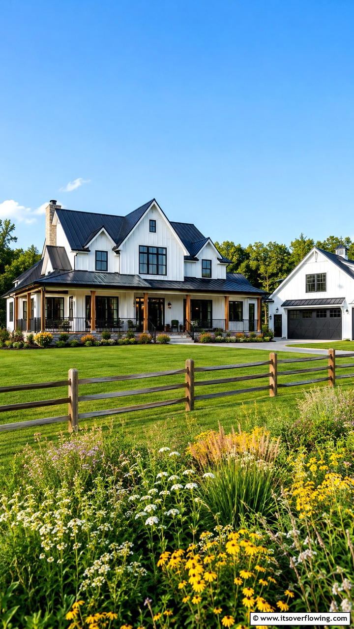 Contemporary Farmhouse with Black Details - 30 Modern House Designs With Black Windows Inspiration