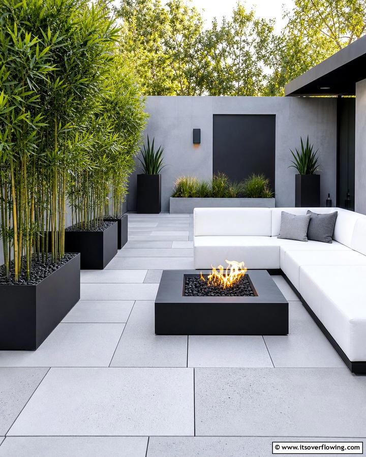 Contemporary Fire Pit with Monochrome Paver Design - 25 Concrete Paver Patio Fire Pit Ideas for Cozy Nights