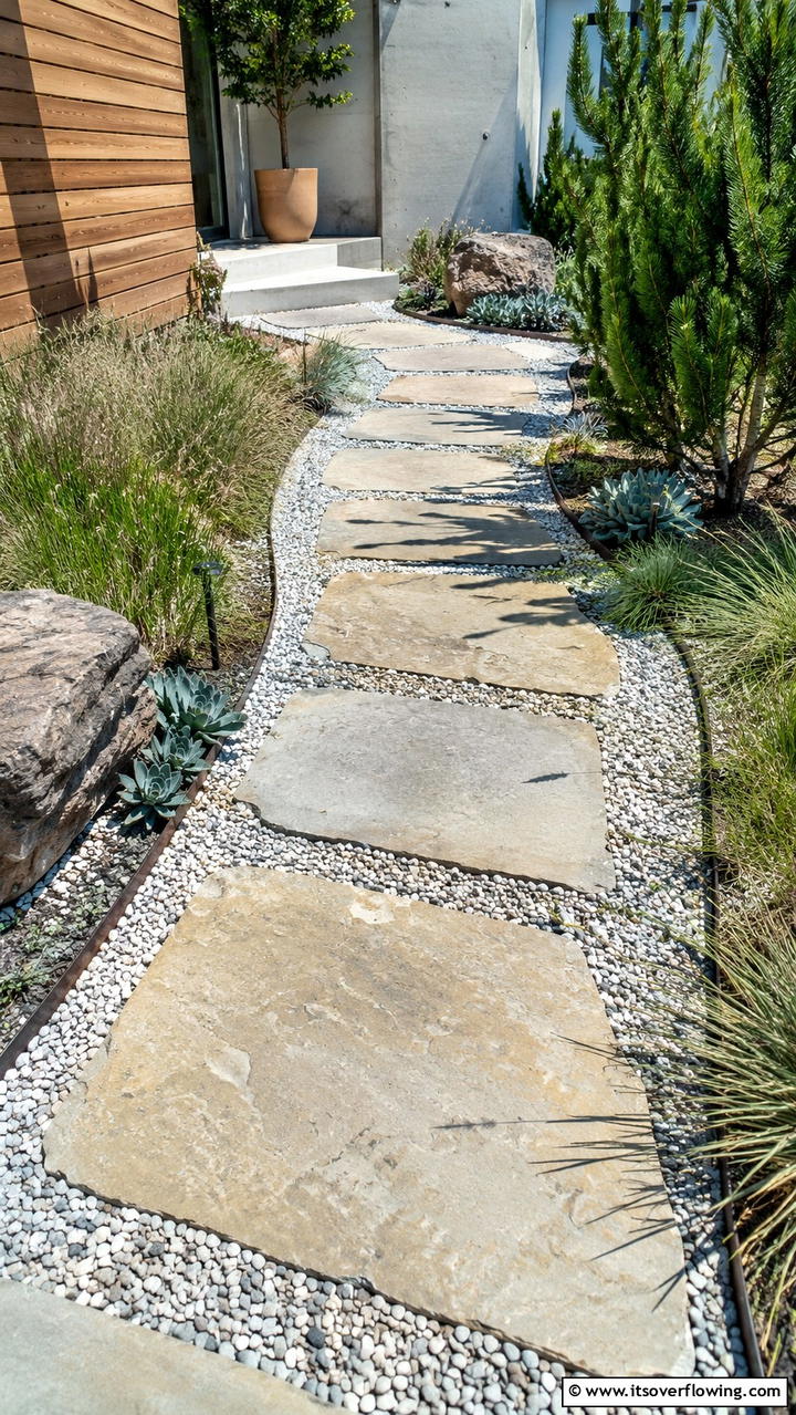 Contemporary Flagstone Walkway with Gravel - 30 Flagstone Walkway Ideas for Charming Pathways
