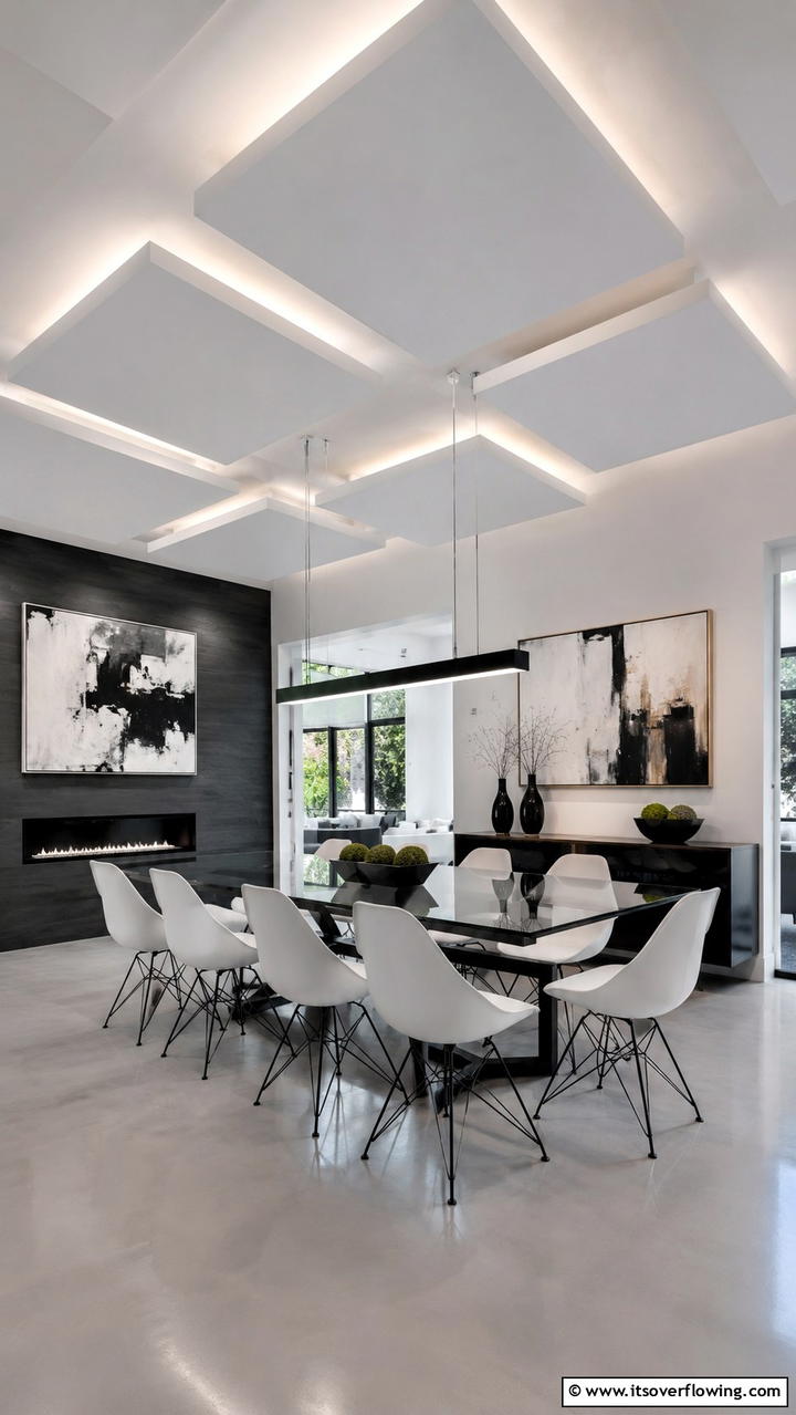 Contemporary Floating Panels - 30 Dining Room Ceiling Ideas to Elevate Your Space