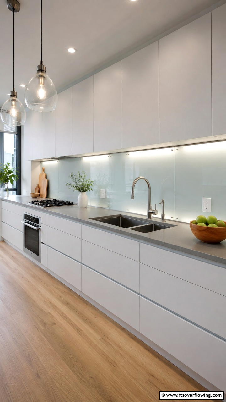 Contemporary Frosted Glass - 21 Modern White Kitchen Backsplash Ideas for Style
