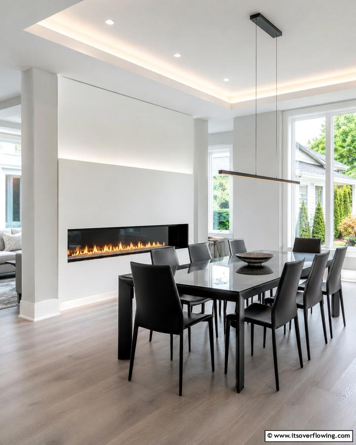 Contemporary Fusion Vibe - 30 Cozy Dining Room Fireplace Design Ideas & Tips