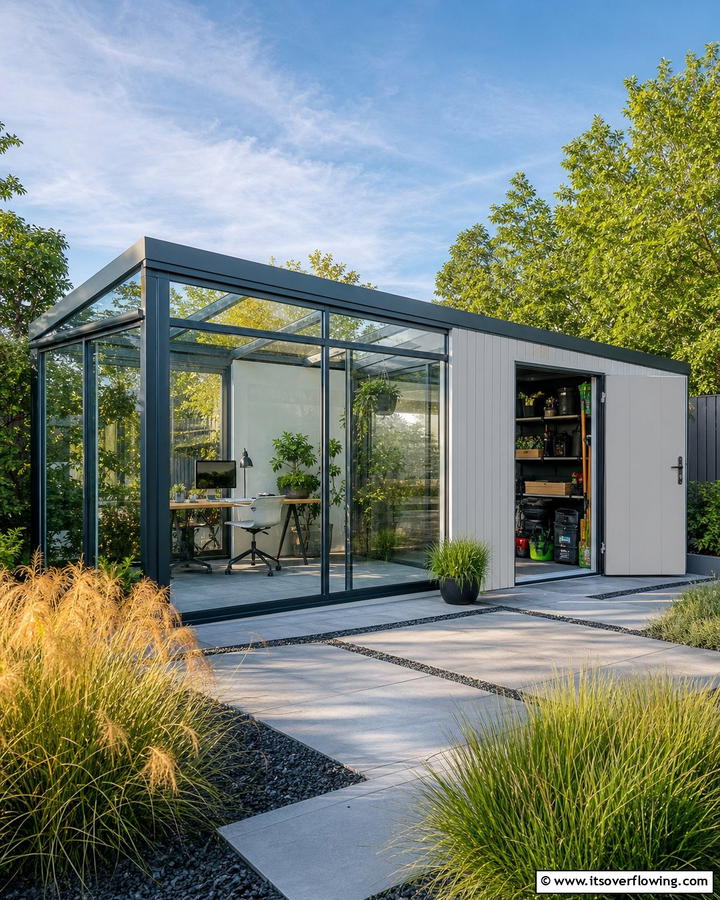 Contemporary Garden Office - 30 Greenhouse and Shed Combo Ideas- Space-Saving Designs