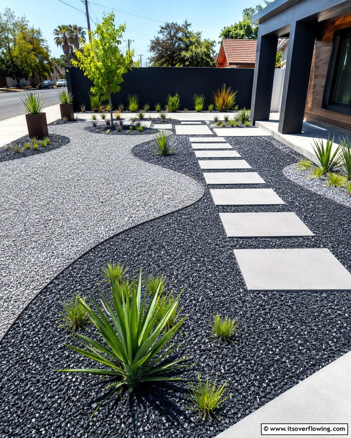 Contemporary Geometric Gravel Layout - 30 Gravel Driveway Ideas- Durable & Stylish Options