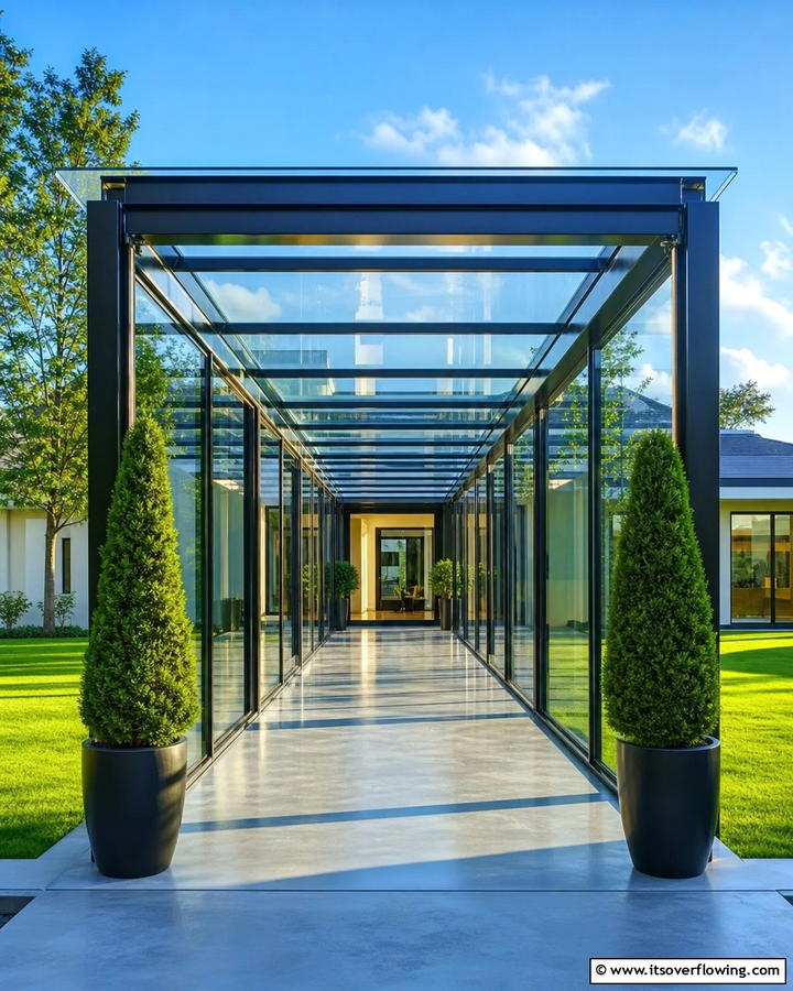 Contemporary Glass Covered Walkway - 30 Covered Walkway Ideas for All-Weather Charm