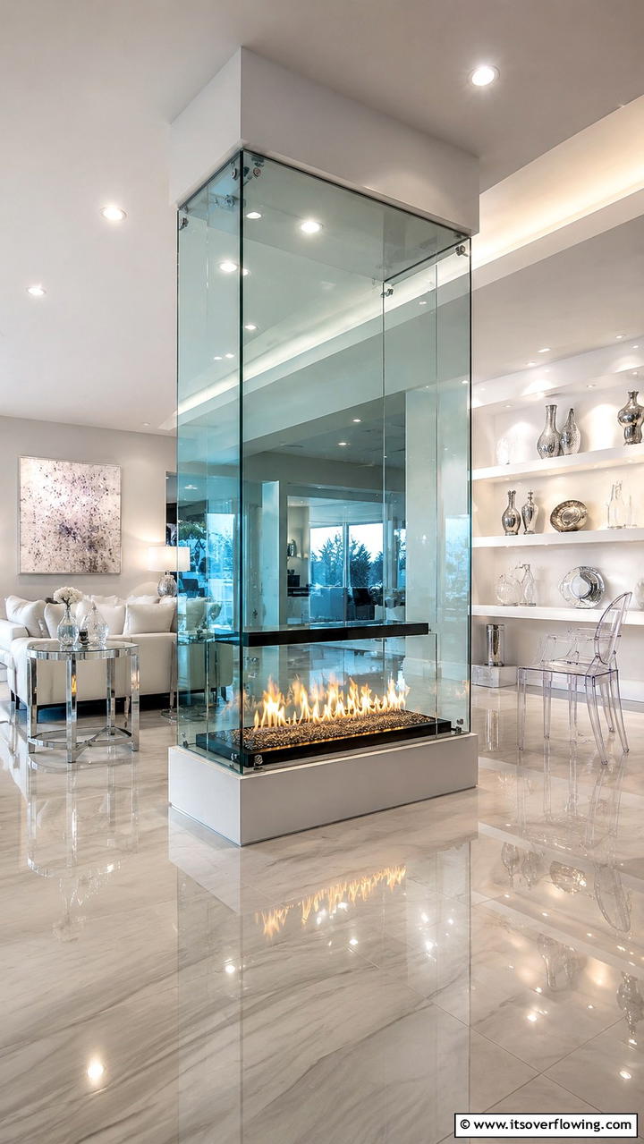 Contemporary Glass Hearth Feature - 30 Fireplace Hearth Ideas to Elevate Your Living Room