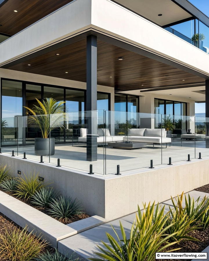 Contemporary Glass Panels - 21 Porch Railing Designs to Elevate Your Home’s Curb Appeal