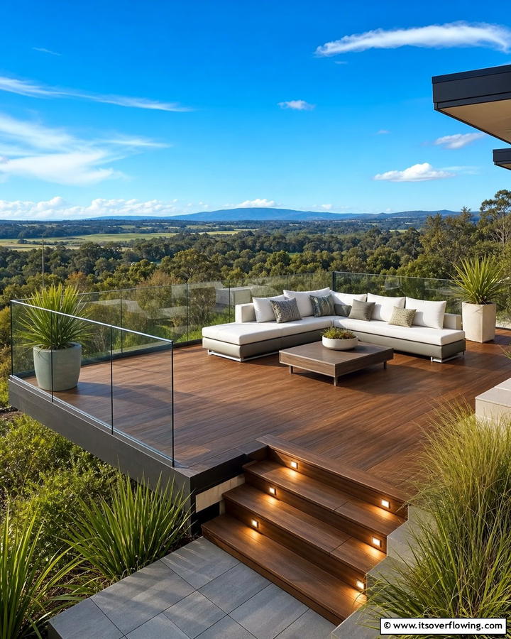 Contemporary Glass Railing Deck - 21 Backyard Deck Ideas to Elevate Your Outdoor Living Space