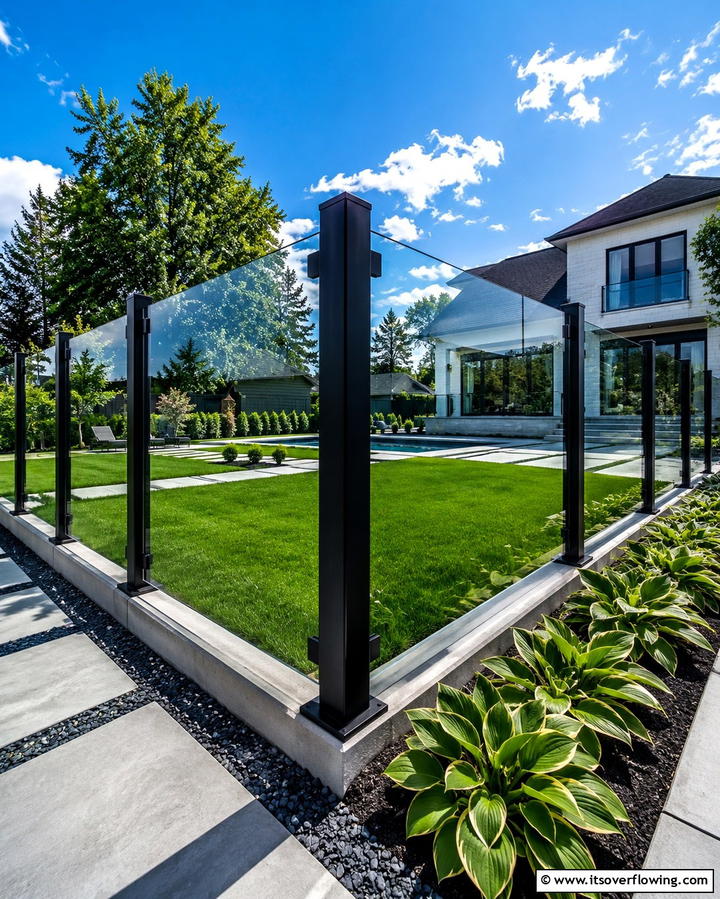 Contemporary Glass and Metal Corner Fence - 30 Innovative Corner Fence Solutions for Yard Boundaries