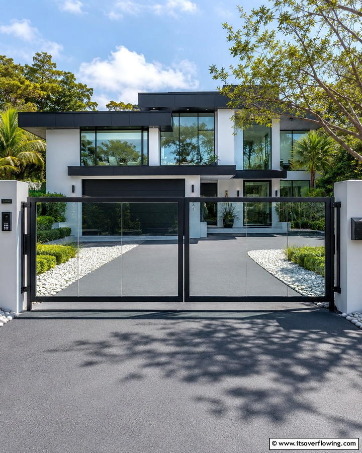 Contemporary Glass and Steel - 30 Stylish Driveway Gate Ideas for Curb Appeal