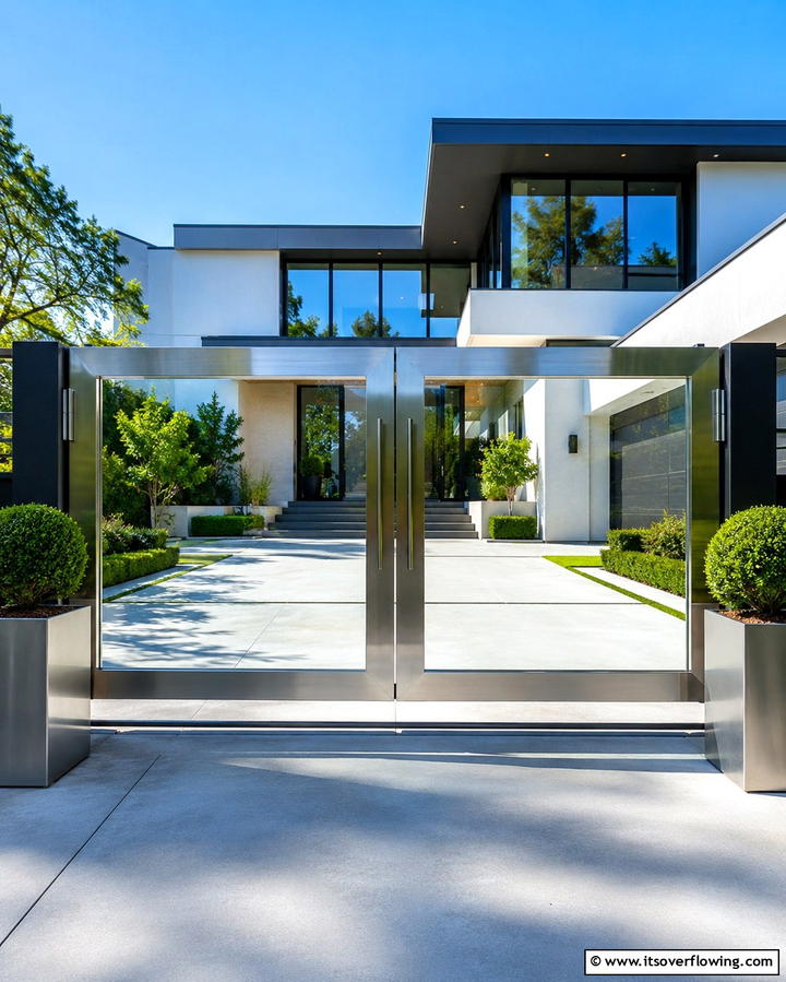 Contemporary Glass and Steel Gate - 30 Inviting Front Gate Designs for Home Entrances