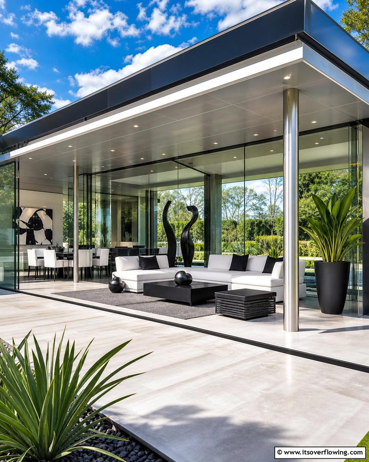 Contemporary Glass and Steel - 21 Covered Porch Ideas for Year-Round Outdoor Comfort