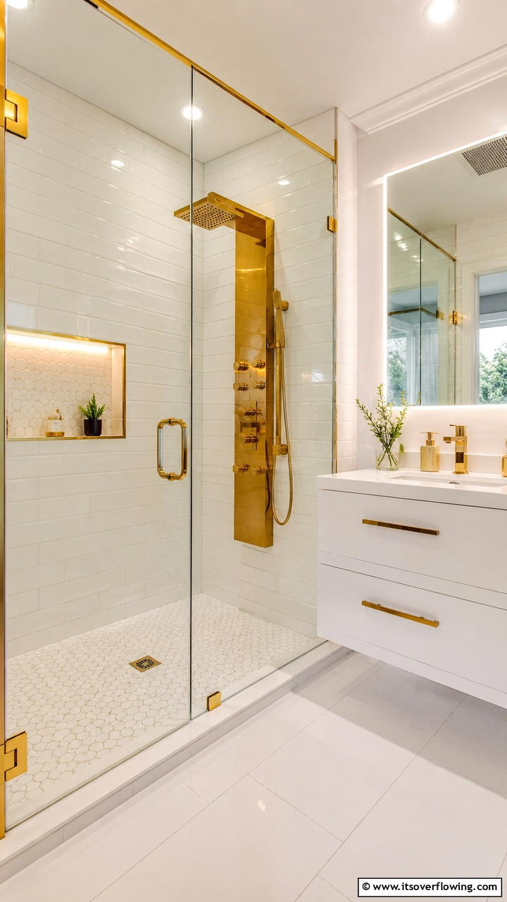 Contemporary Gold Shower Panels - 30 Gold Bathroom Ideas for Luxurious, Modern Spaces