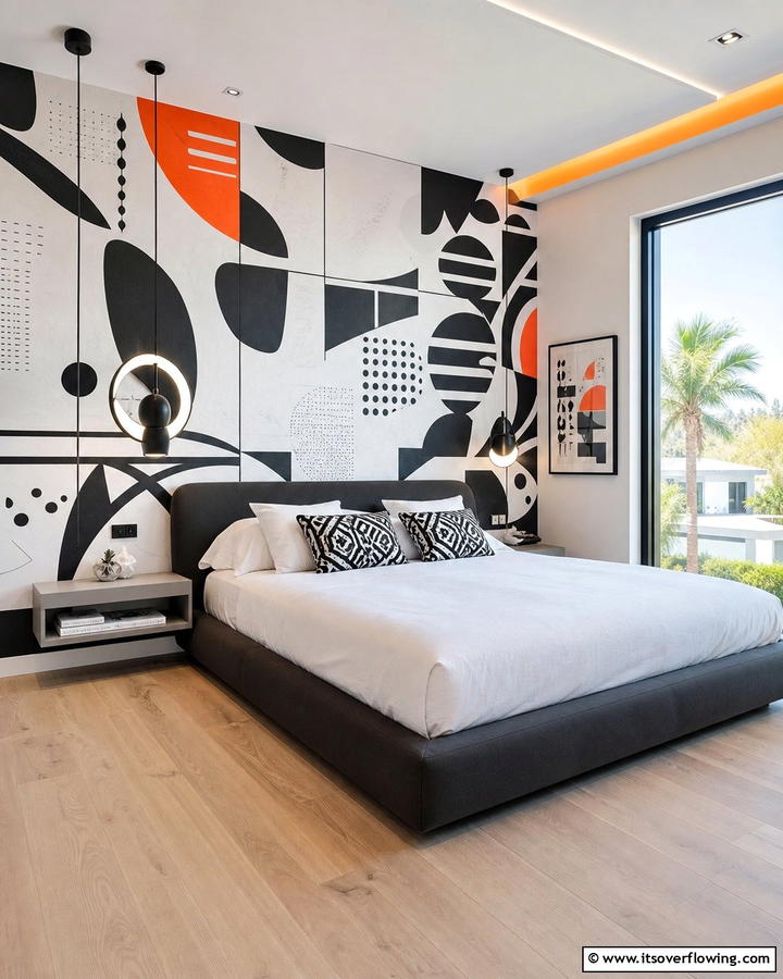 Contemporary Graphic Statements - 21 Stunning Bedroom Wallpaper Ideas to Elevate Your Sanctuary