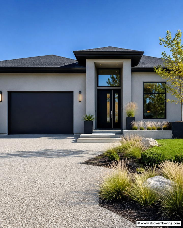 Contemporary Gray Stucco - 30 Black Roof Exterior Home Design Ideas for Bold Contrast