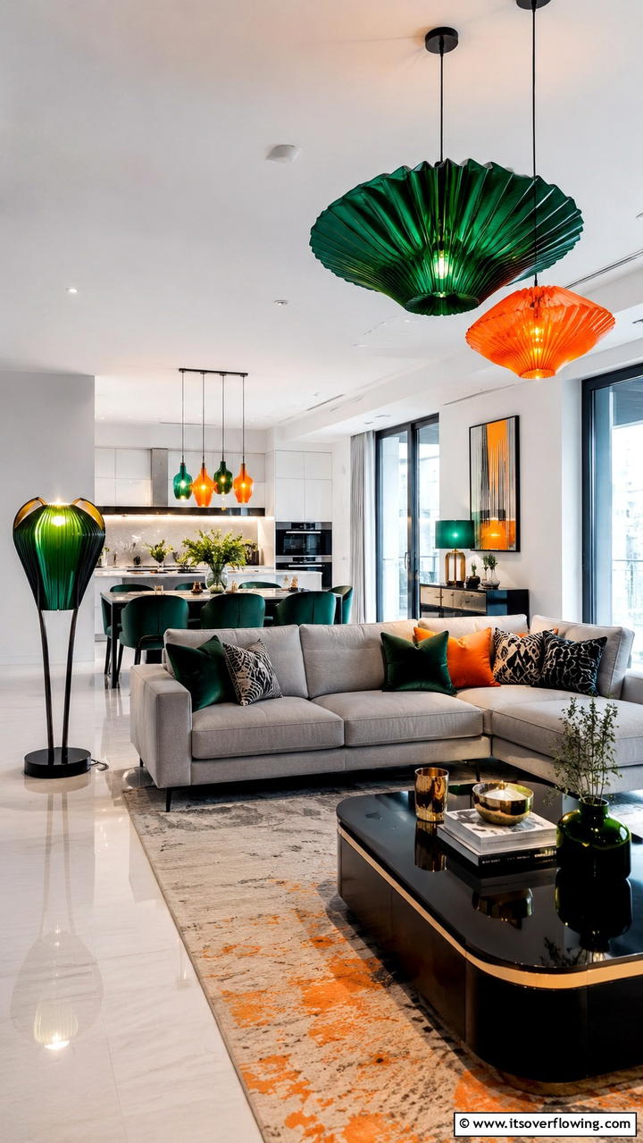 Contemporary Green and Orange Lighting Fixtures - 30 Green and Orange Living Room Ideas for Bold Style