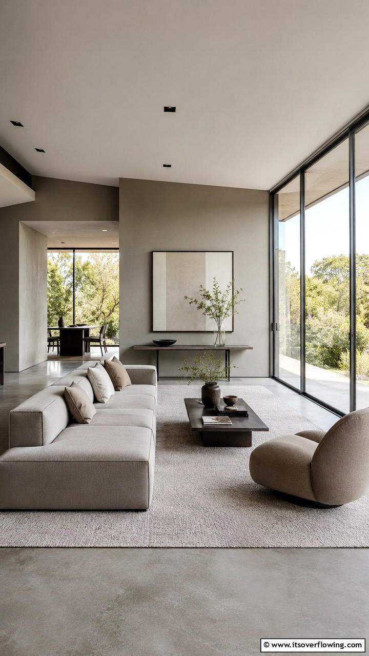 Contemporary Greige with Sleek Furnishings - 30 Greige Living Room Ideas for Neutral & Warm Modern Spaces
