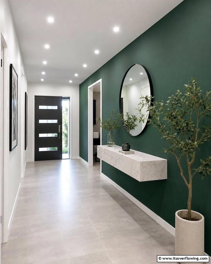 Contemporary Hallway Accent - 21 Dark Green Accent Wall Ideas for Dramatic Interiors