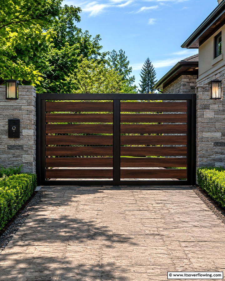 Contemporary Horizontal Slat Gate - 30 Stylish Driveway Gate Ideas for Curb Appeal