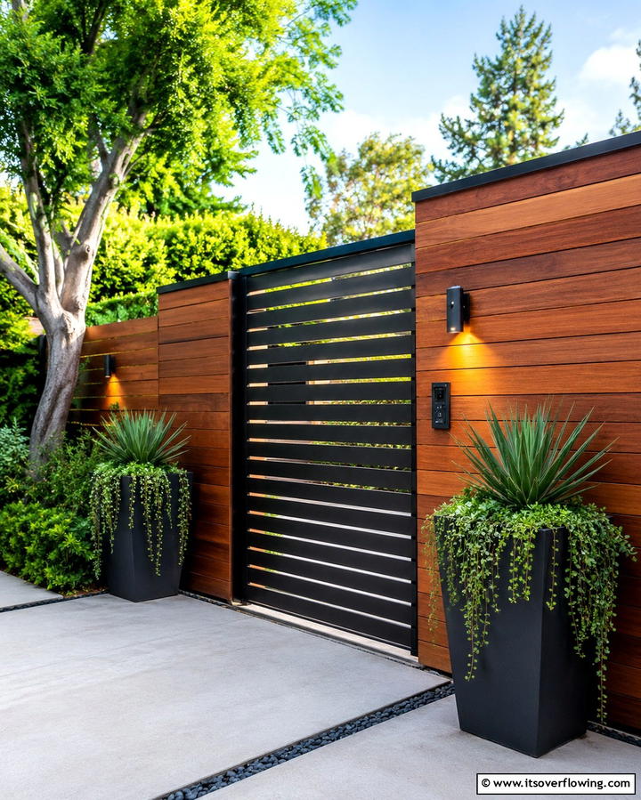 Contemporary Horizontal Slat Gate - 25 Metal Garden Gate Ideas to Enhance Your Outdoor Space