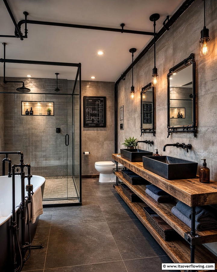Contemporary Industrial Edge - 21 Grey Tile Bathroom Ideas for Modern and Timeless Designs