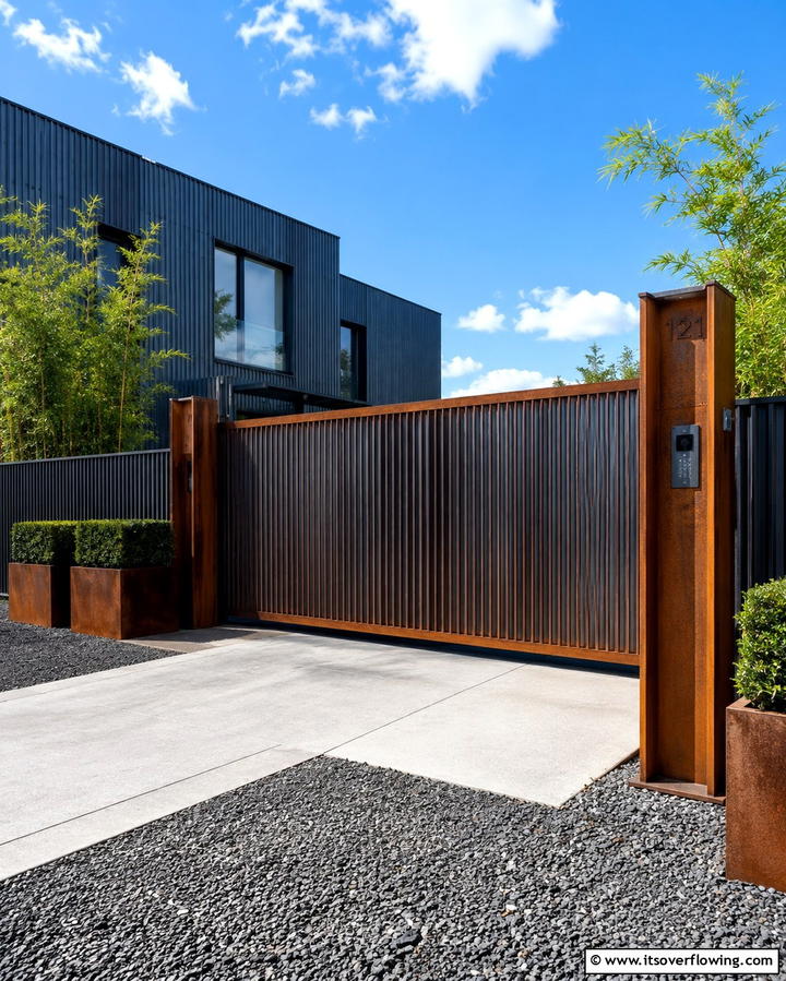 Contemporary Industrial Style Gate - 30 Inviting Front Gate Designs for Home Entrances