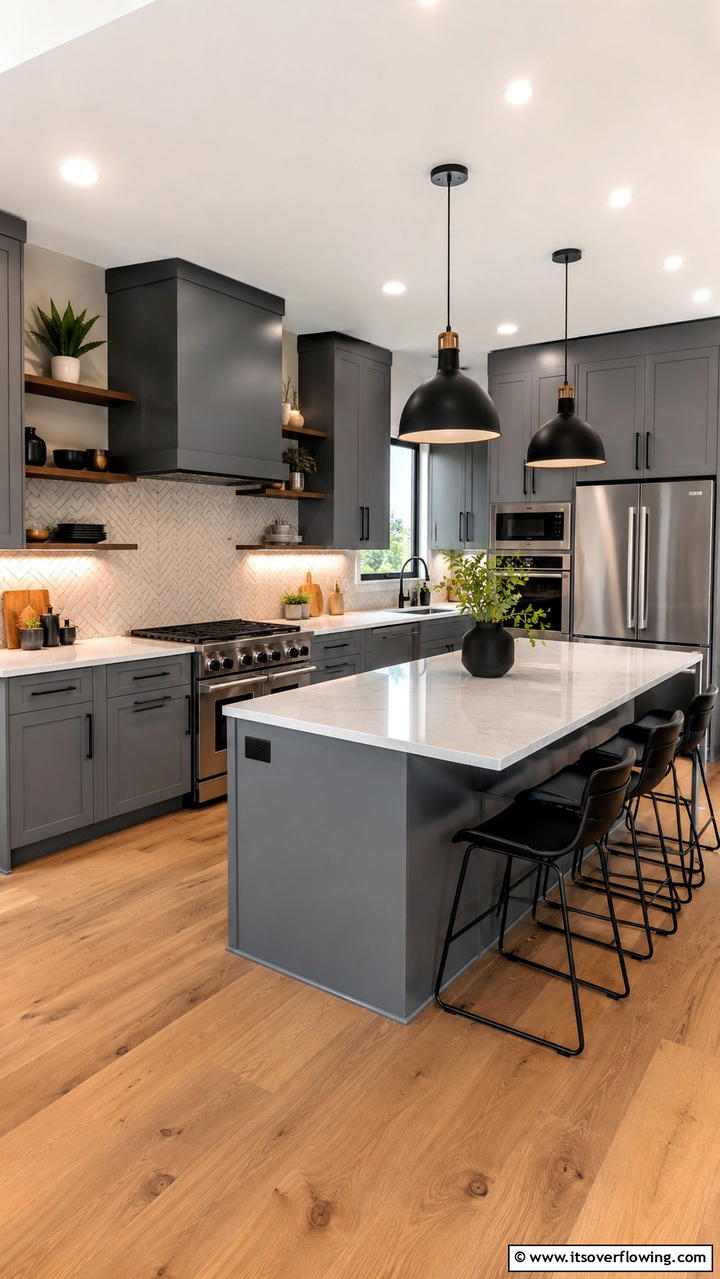 Contemporary Kitchen Layout - 30 Grey House With Black Trim Ideas- Bold Exterior Designs