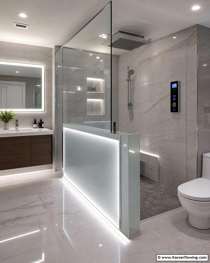 Contemporary LED Illuminated Shower - 30 Half-Wall Shower Ideas- Sleek Bathroom Design Solutions