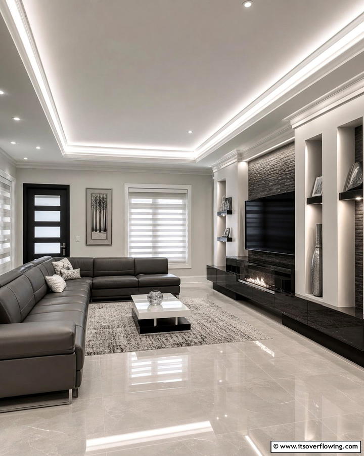 Contemporary LED Lit Crown Molding - 21 Crown Molding Ideas to Elevate Interior Architecture