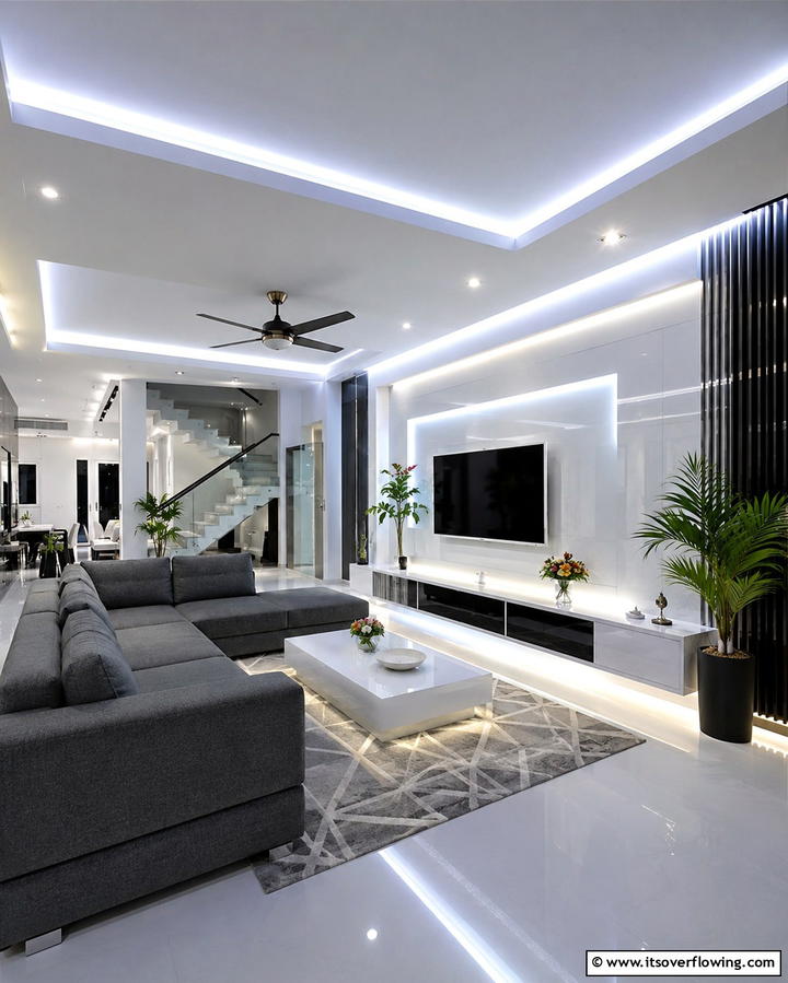 Contemporary LED Strip Appeal - 30 Living Room Ceiling Lighting Ideas- Elevate Your Space